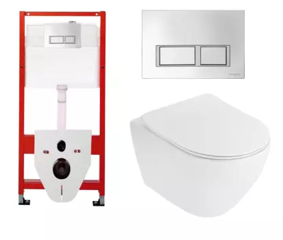 Комплект 3 в 1 инсталляция для унитазов Tece Tecespring S955201 + Унитаз подвесной Cezares Stylus CZR-513-TH-R с кнопкой глянцевой хром