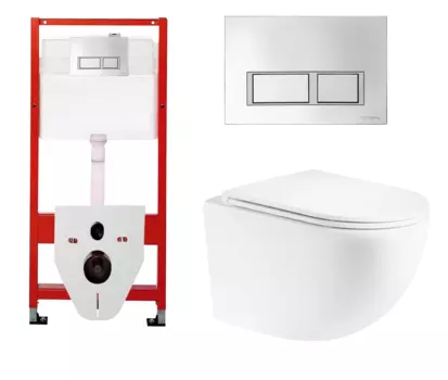 Комплект 3 в 1 инсталляция для унитазов Tece Tecespring S955201 + Унитаз подвесной Enio Unico с кнопкой глянцевой хром