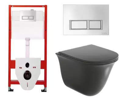 Комплект 3 в 1 инсталляция для унитазов Tece Tecespring S955201 + Унитаз подвесной Grossman GR-4412BMS черный с кнопкой глянцевой хром