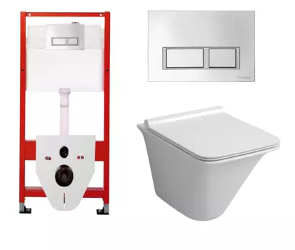 Комплект 3 в 1 инсталляция для унитазов Tece Tecespring S955201 + Унитаз подвесной Grossman GR-4413S с кнопкой глянцевой хром