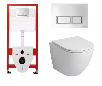 Комплект 3 в 1 инсталляция для унитазов Tece Tecespring S955201 + Унитаз подвесной Grossman GR-4455S с кнопкой глянцевой хром