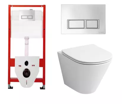 Комплект 3 в 1 инсталляция для унитазов Tece Tecespring S955201 + Унитаз подвесной Grossman GR-4477S с кнопкой глянцевой хром