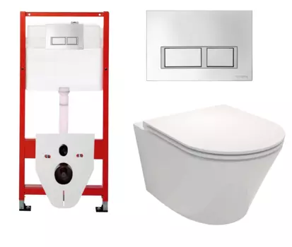 Комплект 3 в 1 инсталляция для унитазов Tece Tecespring S955201 + Унитаз подвесной Jacob Delafon Rodin+ EDY102-00 с кнопкой глянцевой хром