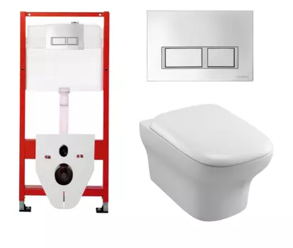 Комплект 3 в 1 инсталляция для унитазов Tece Tecespring S955201 + Унитаз подвесной Jacob Delafon Vox EDM102-00 с кнопкой глянцевой хром
