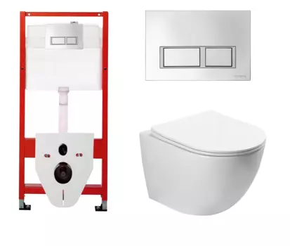 Комплект 3 в 1 инсталляция для унитазов Tece Tecespring S955201 + Унитаз подвесной SantiLine SL-5005 с кнопкой глянцевой хром