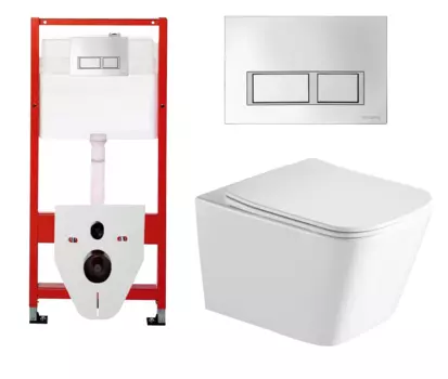 Комплект 3 в 1 инсталляция для унитазов Tece Tecespring S955201 + Унитаз подвесной SantiLine SL-5007 с кнопкой глянцевой хром