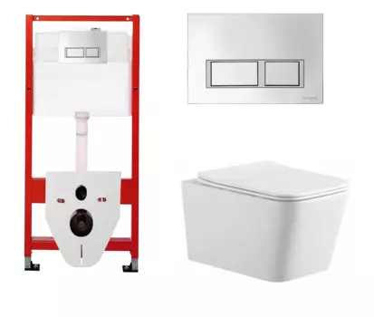 Комплект 3 в 1 инсталляция для унитазов Tece Tecespring S955201 + Унитаз подвесной SinteSi BALTI с кнопкой глянцевой хром