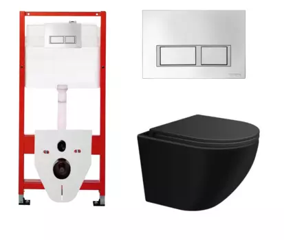 Комплект 3 в 1 инсталляция для унитазов Tece Tecespring S955201 + Унитаз подвесной SinteSi EVI черный с кнопкой глянцевой хром