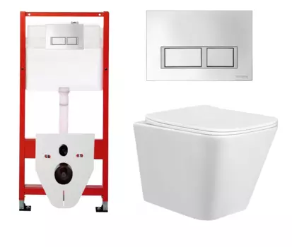 Комплект 3 в 1 инсталляция для унитазов Tece Tecespring S955201 + Унитаз подвесной Taliente Correto CR25200 с кнопкой глянцевой хром