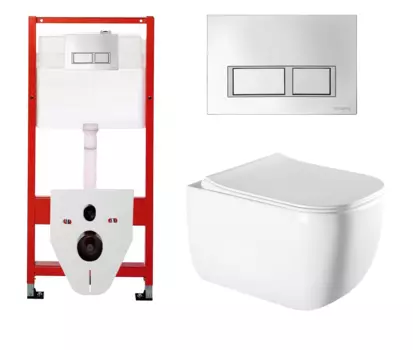 Комплект 3 в 1 инсталляция для унитазов Tece Tecespring S955201 + Унитаз подвесной Vincea Form VT1-35 с кнопкой глянцевой хром