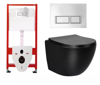 Комплект 3 в 1 инсталляция для унитазов Tece Tecespring S955201 + Унитаз подвесной Vincea Globo VT1-14MB черный с кнопкой глянцевой хром