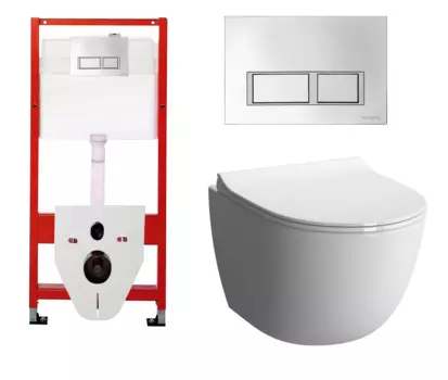 Комплект 3 в 1 инсталляция для унитазов Tece Tecespring S955201 + Унитаз подвесной VitrA Sento 7748В003-0075 с кнопкой глянцевой хром