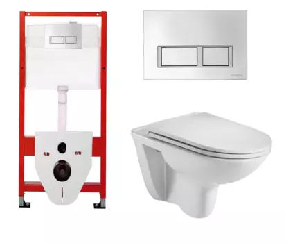 Комплект 3 в 1 инсталляция для унитазов Tece Tecespring S955201 + Унитаз подвесной WeltWasser Baarbach 004 GL-WT с кнопкой глянцевой хром