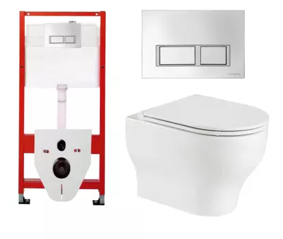 Комплект 3 в 1 инсталляция для унитазов Tece Tecespring S955201 + Унитаз подвесной WeltWasser Erlenbach 004 GL-WT с кнопкой глянцевой хром