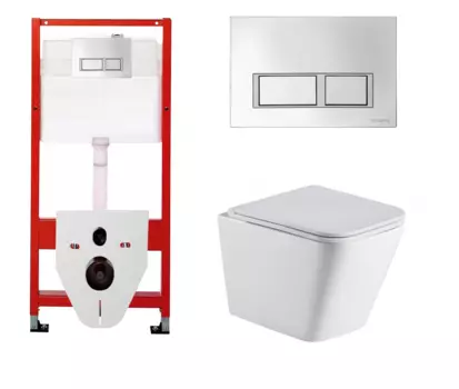 Комплект 3 в 1 инсталляция для унитазов Tece Tecespring S955201 + Унитаз подвесной WeltWasser Gelbach 043 GL-WT с кнопкой глянцевой хром