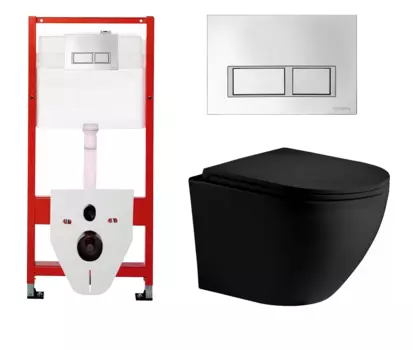 Комплект 3 в 1 инсталляция для унитазов Tece Tecespring S955201 + Унитаз подвесной WeltWasser Merzbach 043 MT-BL черный с кнопкой глянцевой хром