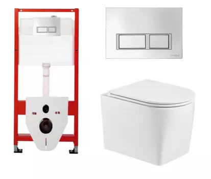 Комплект 3 в 1 инсталляция для унитазов Tece Tecespring S955201 + Унитаз подвесной WeltWasser Nesenbach 004 GL-WT с кнопкой глянцевой хром