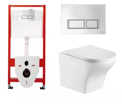 Комплект 3 в 1 инсталляция для унитазов Tece Tecespring S955201 + Унитаз подвесной WeltWasser Odenbach 004 GL-WT с кнопкой глянцевой хром