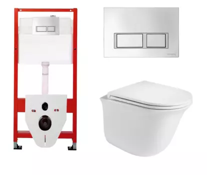 Комплект 3 в 1 инсталляция для унитазов Tece Tecespring S955201 + Унитаз подвесной WeltWasser Telbach 004 GL-WT с кнопкой глянцевой хром