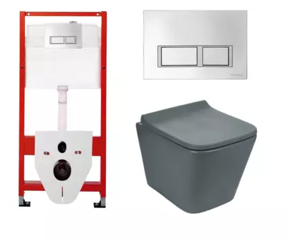 Комплект 3 в 1 инсталляция для унитазов Tece Tecespring S955201 + Унитаз подвесной Weltwasser WW SK Gelbach 041 MT-GR серый с кнопкой глянцевой хром