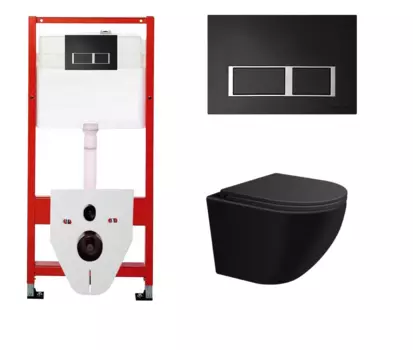 Комплект 3 в 1 инсталляция для унитазов Tece Tecespring S955202 + Подвесной унитаз SinteSi EVI черный с кнопкой черной матовой
