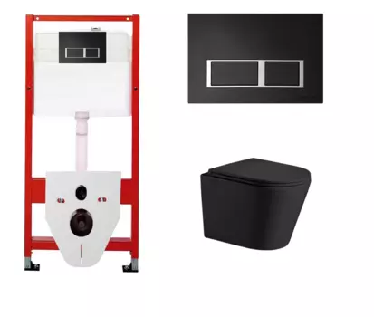 Комплект 3 в 1 инсталляция для унитазов Tece Tecespring S955202 + Подвесной унитаз WeltWasser Salzbach 043 MT-BL черный с кнопкой черной матовой