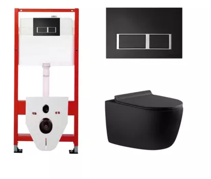 Комплект 3 в 1 инсталляция для унитазов Tece Tecespring S955202 + Унитаз подвесной Aquanet Cetus 287008 чёрный с кнопкой черной матовой