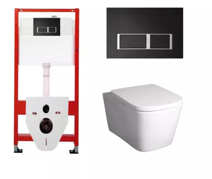 Комплект 3 в 1 инсталляция для унитазов Tece Tecespring S955202 + Унитаз подвесной BelBagno Albano BB120CHR с кнопкой черной матовой
