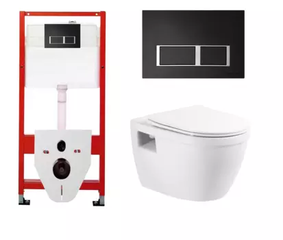 Комплект 3 в 1 инсталляция для унитазов Tece Tecespring S955202 + Унитаз подвесной BelBagno Loto BB070CHR/SC с кнопкой черной матовой