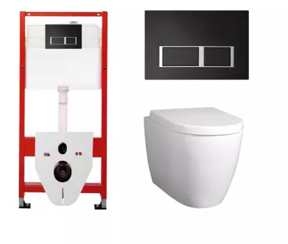 Комплект 3 в 1 инсталляция для унитазов Tece Tecespring S955202 + Унитаз подвесной BelBagno Marino с кнопкой черной матовой