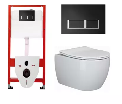 Комплект 3 в 1 инсталляция для унитазов Tece Tecespring S955202 + Унитаз подвесной Ceramica Nova Play CN3001 с кнопкой черной матовой