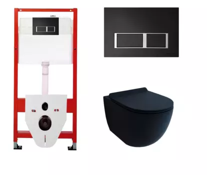 Комплект 3 в 1 инсталляция для унитазов Tece Tecespring S955202 + Унитаз подвесной Esbano Garcia черный матовый с кнопкой черной матовой