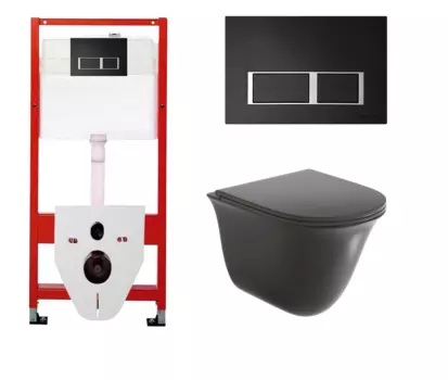 Комплект 3 в 1 инсталляция для унитазов Tece Tecespring S955202 + Унитаз подвесной Grossman GR-4412BMS безободковый, черный с кнопкой черной матовой