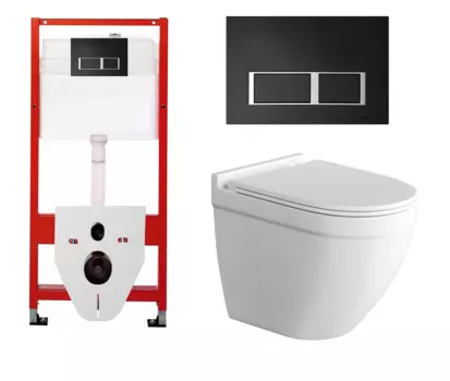 Комплект 3 в 1 инсталляция для унитазов Tece Tecespring S955202 + Унитаз подвесной Grossman GR-4483S с кнопкой черной матовой