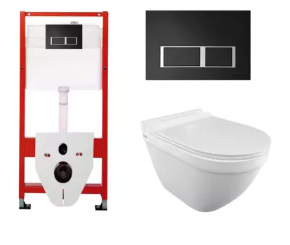 Комплект 3 в 1 инсталляция для унитазов Tece Tecespring S955202 + Унитаз подвесной Iddis Cloud CLORDSEi25 с кнопкой черной матовой