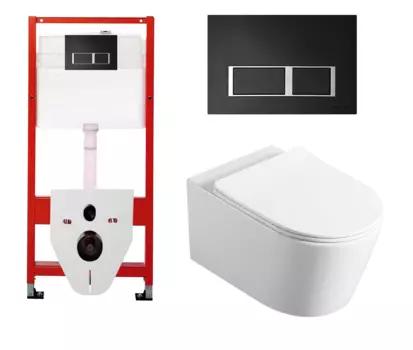 Комплект 3 в 1 инсталляция для унитазов Tece Tecespring S955202 + Унитаз подвесной Vincea Cute VT1-24 с кнопкой черной матовой