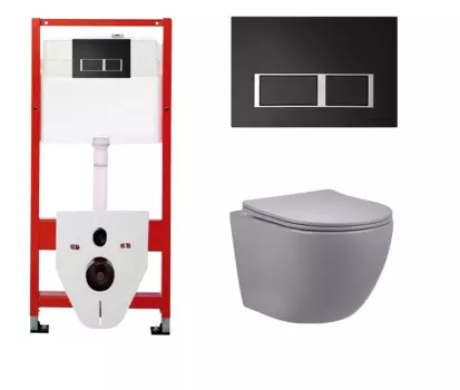 Комплект 3 в 1 инсталляция для унитазов Tece Tecespring S955202 + Унитаз подвесной Vincea Globo VT1-14SMG матовый серый с кнопкой черной матовой