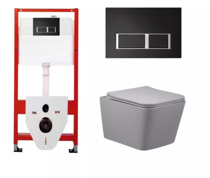 Комплект 3 в 1 инсталляция для унитазов Tece Tecespring S955202 + Унитаз подвесной Vincea Q-Line VT1-12MG матовый серый с кнопкой черной матовой