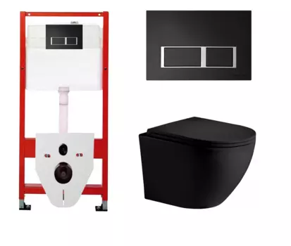 Комплект 3 в 1 инсталляция для унитазов Tece Tecespring S955202 + Унитаз подвесной Weltwasser WW Merzbach 043 MT-BL черный с кнопкой черной матовой