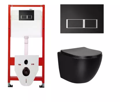 Комплект 3 в 1 инсталляция для унитазов Tece Tecespring S955202 + Унитаз Vincea Globo VT1-14MB подвесной Черный матовый с кнопкой черной матовой
