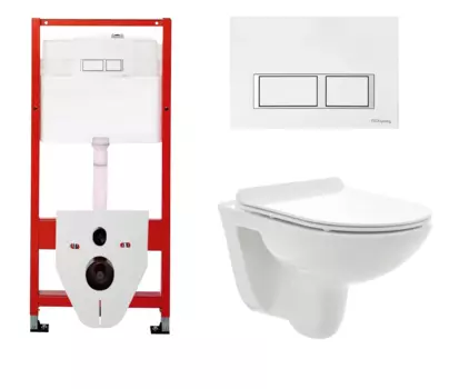 Комплект 3 в 1 инсталляция для унитазов Tece Tecespring S955203 + Унитаз подвесной AQUAme AQM2008 с кнопкой глянцевой белой