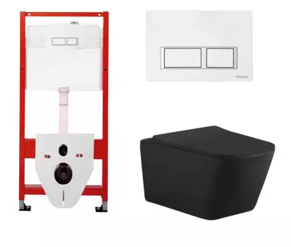 Комплект 3 в 1 инсталляция для унитазов Tece Tecespring S955203 + Унитаз подвесной Aquanet Tavr-W BW 287011 черный с кнопкой глянцевой белой