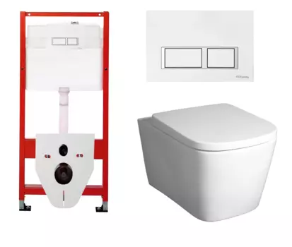 Комплект 3 в 1 инсталляция для унитазов Tece Tecespring S955203 + Унитаз подвесной BelBagno Albano BB120CHR с кнопкой глянцевой белой