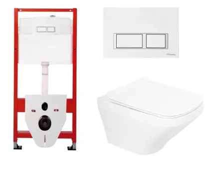 Комплект 3 в 1 инсталляция для унитазов Tece Tecespring S955203 + Унитаз подвесной BelBagno Sela BB3201CHR с кнопкой глянцевой белой