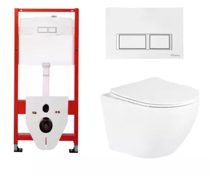Комплект 3 в 1 инсталляция для унитазов Tece Tecespring S955203 + Унитаз подвесной BelBagno Uno BB3105CHR/SC с кнопкой глянцевой белой