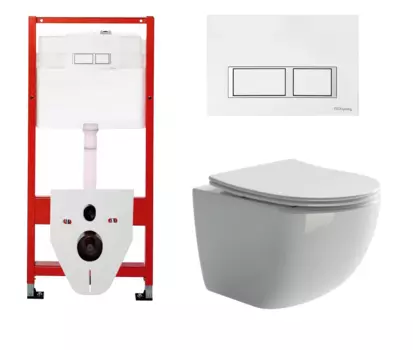 Комплект 3 в 1 инсталляция для унитазов Tece Tecespring S955203 + Унитаз подвесной Ceramica Nova Forma CN3009 с кнопкой глянцевой белой