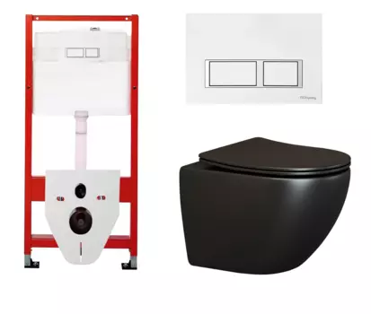 Комплект 3 в 1 инсталляция для унитазов Tece Tecespring S955203 + Унитаз подвесной Ceramica Nova Metropol CN4002MB черный с кнопкой глянцевой белой