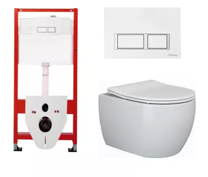Комплект 3 в 1 инсталляция для унитазов Tece Tecespring S955203 + Унитаз подвесной Ceramica Nova Play CN3001 с кнопкой глянцевой белой
