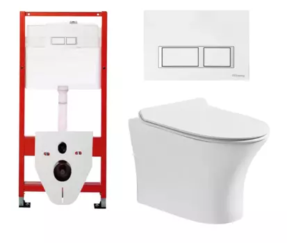 Комплект 3 в 1 инсталляция для унитазов Tece Tecespring S955203 + Унитаз подвесной CeruttiSpa Bernina aria CT7191 с кнопкой глянцевой белой