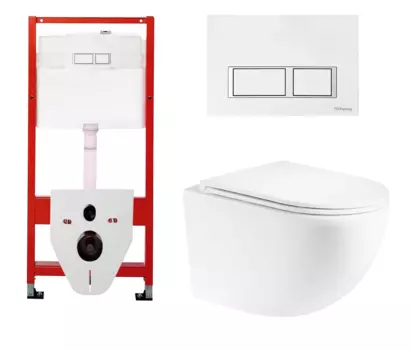 Комплект 3 в 1 инсталляция для унитазов Tece Tecespring S955203 + Унитаз подвесной Enio Unico с кнопкой глянцевой белой